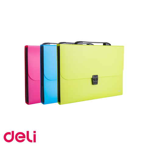 Mape si serviete - Servieta mapa A4 plastic Deli, 7 compartimente, maner soft, culori neon asortate