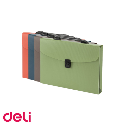 Mape si serviete - Servieta plastic cu maner Deli, 13 compartimente, pentru transport si organizare documente A4