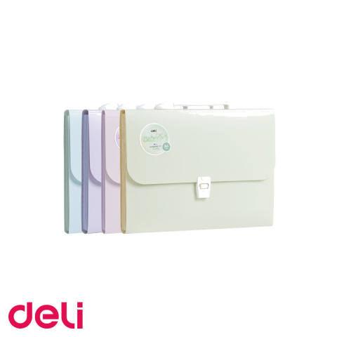 Mape si serviete - Servieta plastic cu maner Deli Macarons, 7 compartimente, format A4, pentru transport si organizare documente