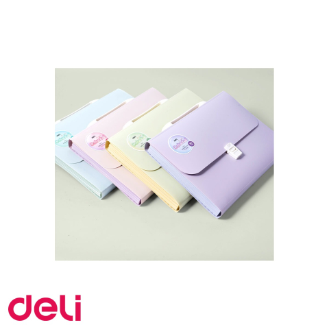 Servieta plastic cu maner Deli Macarons, 7 compartimente, format A4, pentru transport si organizare documente [3]