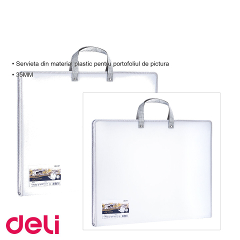 Servieta plastic pentru portofoliu pictura Deli, 440x350x35mm, alba, transport si protectie lucrari [2]