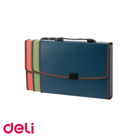 Mape si serviete - Servieta plastic rigid Deli, 7 compartimente cu maner, pentru transport sigur documente A4
