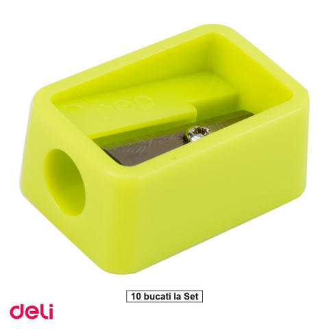Ascutitori pentru creioane - Set 10 ascutitori Deli, din plastic, simpla fancy, 27x20 mm