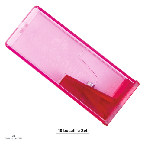 Creioane si ascutitori - Set 10 ascutitori Faber-Castell, cu container, din plastic, lama din otel calit, culori fluorescente