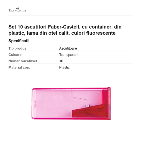Set 10 ascutitori Faber-Castell, cu container, din plastic, lama din otel calit, culori fluorescente [2]