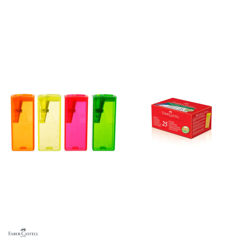 Set 10 ascutitori Faber-Castell, cu container, din plastic, lama din otel calit, culori fluorescente [3]
