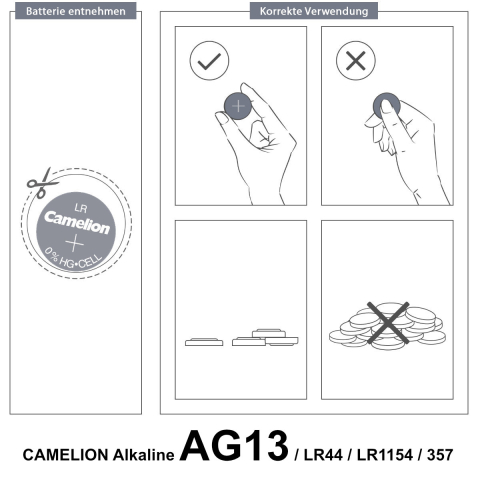 Set 10 Baterii Alcaline AG13 / LR44 / A76 1.5V 158mAh, Dimensiuni 11.6x5.4 mm, Cea Mai Comuna, Pentru Jucarii, Calculatoare, Instrumente Medicale, Blister, Camelion [4]