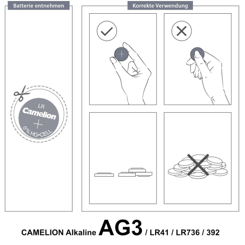 Set 10 Baterii Alcaline AG3 / LR41 1.5V 41mAh, Dimensiuni 7.9x3.6 mm, Pentru Ceasuri, Aparate Medicale Mici, Jucarii, Blister, Camelion [5]