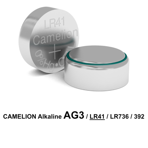 Set 10 Baterii Alcaline AG3 / LR41 1.5V 41mAh, Dimensiuni 7.9x3.6 mm, Pentru Ceasuri, Aparate Medicale Mici, Jucarii, Blister, Camelion [1]
