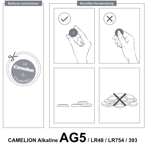 Set 10 Baterii Alcaline AG5 / LR754 / LR48 1.5V 66mAh, Dimensiuni 7.8x5.4 mm, Pentru Ceasuri, Jucarii, Dispozitive Medicale, Blister, Camelion [5]