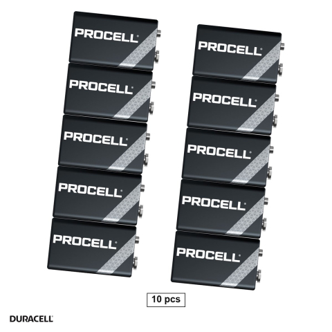 Energy - Set 10 baterii alcaline Duracell Procell ECO Industrial 9V 6LR61, 9 V, 48.5 x 26.5 x 17.5 mm, in cutie