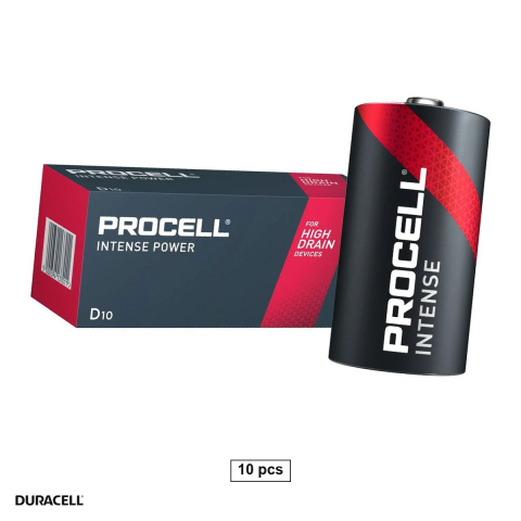 Energy - Set 10 baterii alcaline Duracell Procell Intense Power D LR20, 1.5 V, 34.2 x 61.5 mm, in cutie