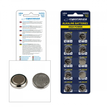 Set 10 baterii alcaline LR54 AG10, Esperanza 95793, tip buton, 1.5V, la blister [3]