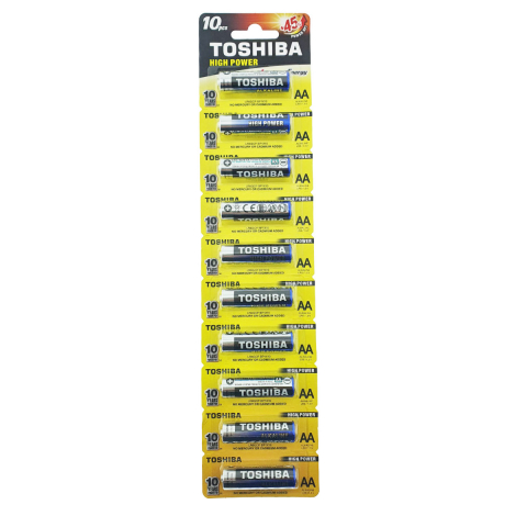 Baterii Alcaline LR06  - Set 10 Baterii Alcaline Toshiba High Power AA LR06, 1.5V, Performanta Ridicata si Durata Extinsa, pentru Dispozitive Electrice si Electronice, Economie si Stocare Sigura