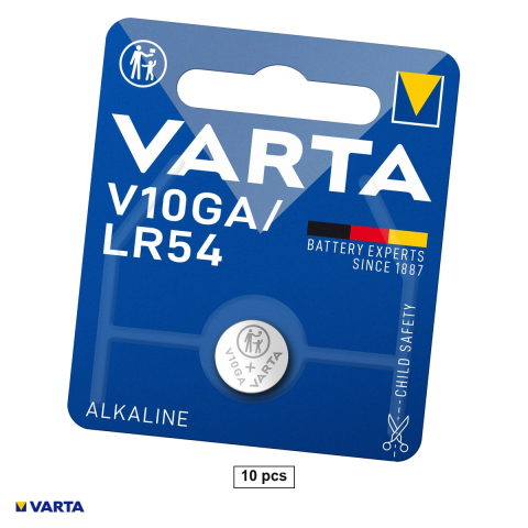 Energy - Set 10 baterii ceas alcaline VARTA V10GA LR54 AG10 LR1130 189, 1.5 V, 11.6 x 3.05 mm, 10 blistere