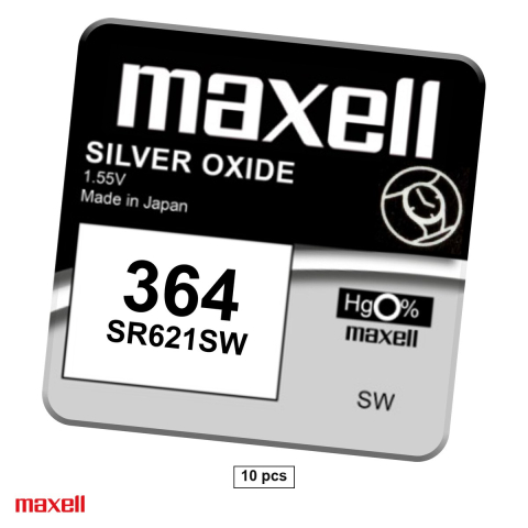 Energy - Set 10 baterii ceas Maxell SR621SW 364 AG1, oxid de argint, 1.55 V, 23 mAh, 6.8 x 2.15 mm, 10 blistere