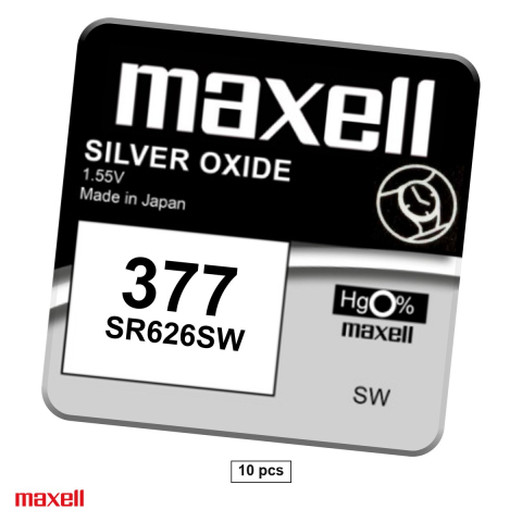 Energy - Set 10 baterii ceas Maxell SR626SW 377 AG4, oxid de argint, 1.55 V, 30 mAh, 6.8 x 2.6 mm, 10 blistere