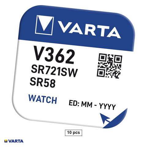 Energy - Set 10 baterii ceas VARTA V362 SR721SW SR58 AG11, oxid de argint, 1.55 V, 21 mAh, 7.9 x 2.1 mm, 10 blistere