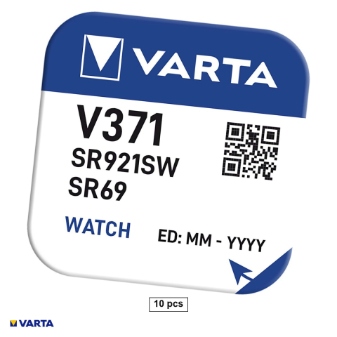 Energy - Set 10 baterii ceas VARTA V371 SR920SW SR69 AG6, oxid de argint, 1.55 V, 30 mAh, 9.5 x 2.1 mm, 10 blistere