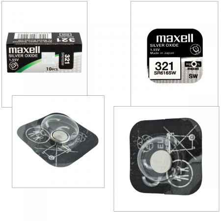 Set 10 baterii de ceas tip buton, Maxell SR616SW 321, 1.55V, 6.8mm diametru x 1.65mm inaltime, capacitate 15-16 mAh, oxid de argint, in blistere [1]