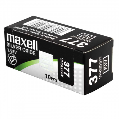 Energy - Set 10 baterii de ceas tip buton, Maxell SR626SW (377) AG4, 1.55V, 6.8mm diametru x 2.6mm inaltime, capacitate 30 mAh, low drain, oxid de argint, in blistere