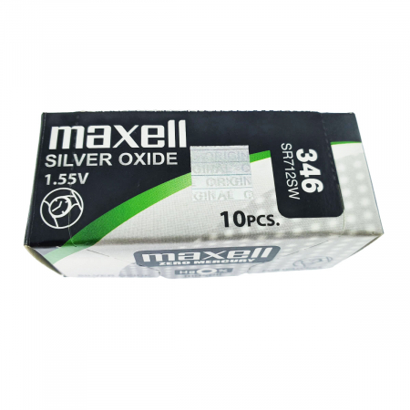 Set 10 baterii de ceas tip buton, Maxell SR712SW 346, 1.55V, 7.9mm diametru x 1.29mm inaltime, capacitate 10 mAh, oxid de argint, in blistere [3]