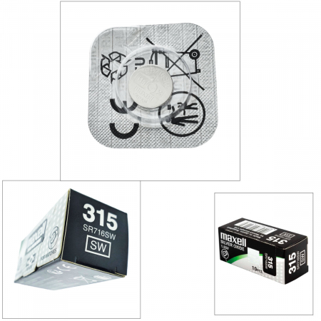 Set 10 baterii de ceas tip buton, Maxell SR716SW 315, 1.55V, 7.9mm diametru x 1.68mm inaltime, capacitate 22-23 mAh, oxid de argint, in blistere [3]