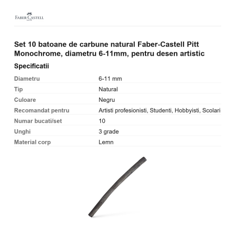 Set 10 batoane de carbune natural Faber-Castell Pitt Monochrome, diametru 6-11mm, pentru desen artistic [2]