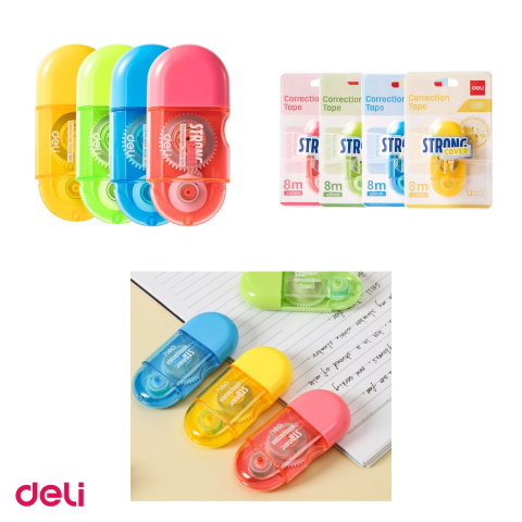 Set 10 benzi corectoare Deli, aplicare uscata, corp transparent, 5mm x 8m, culori asortate [3]