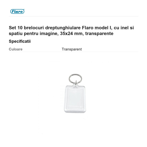 Set 10 brelocuri dreptunghiulare Flaro model I, cu inel si spatiu pentru imagine, 35x24 mm, transparente [2]