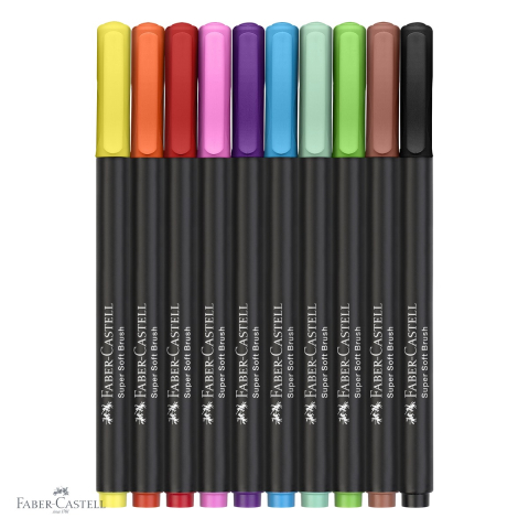 Set 10 brush pens Faber-Castell Black Edition, varf pensula moale, culori stralucitoare pentru desen si ilustratie [3]