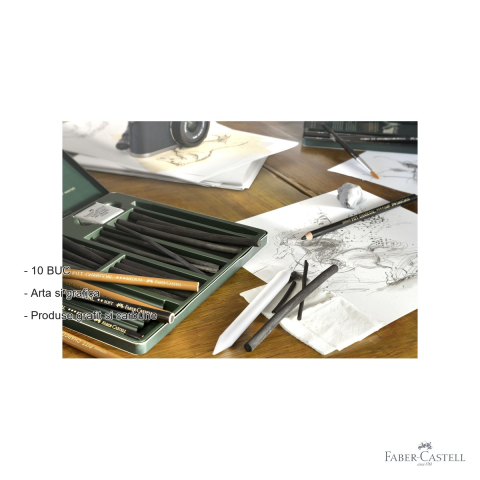 Set 10 bucati carbune desen Faber-Castell Pitt Monochrome, carbune presat, natural si creion carbune, pentru artisti [1]