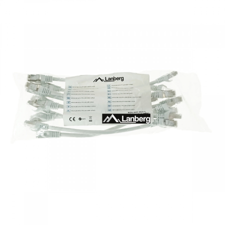 Cablu FTP tip patch - Set 10 cabluri retea-patchcord CAT6 FTP, Lanberg 43612, 2 X RJ45, lungime 25cm, AWG26, 10Gb/s-250MHz, de legatura retea, ethernet, gri