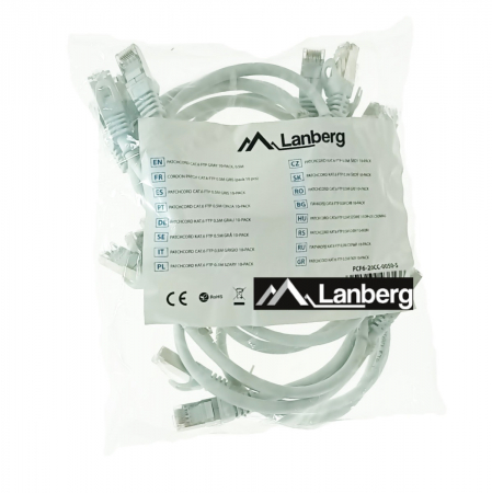 Cablu FTP tip patch - Set 10 cabluri retea-patchcord CAT6 FTP, Lanberg 43613, 2 X RJ45, lungime 50cm, AWG26, 10Gb/s-250MHz, de legatura retea, ethernet, gri