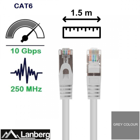 Set 10 cabluri retea-patchcord CAT6 FTP, Lanberg 43615, 2 X RJ45, lungime 1.5m, AWG26, 10Gb/s-250MHz, de legatura retea, ethernet, gri [3]