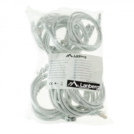 Cablu FTP tip patch - Set 10 cabluri retea-patchcord CAT6 FTP, Lanberg 43615, 2 X RJ45, lungime 1.5m, AWG26, 10Gb/s-250MHz, de legatura retea, ethernet, gri