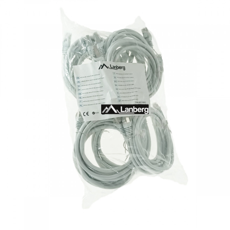Cablu FTP tip patch - Set 10 cabluri retea-patchcord CAT6 FTP, Lanberg 43616, 2 X RJ45, lungime 2m, AWG26, 10Gb/s-250MHz, de legatura retea, ethernet, gri