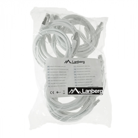 Cablu FTP tip patch - Set 10 cabluri retea-patchcord CAT6 FTP, Lanberg 43627, 2 X RJ45, lungime 1.5m, AWG26, 10Gb/s-250MHz, de legatura retea, ethernet, albe