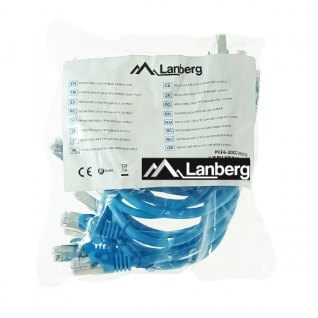 Cablu FTP tip patch - Set 10 cabluri retea-patchcord CAT6 FTP, Lanberg 43631, 2 X RJ45, lungime 50cm, AWG26, 10Gb/s-250MHz, de legatura retea, ethernet, albastre