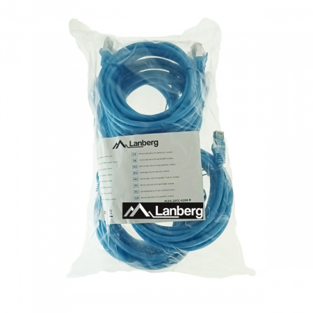 Cablu FTP tip patch - Set 10 cabluri retea-patchcord CAT6 FTP, Lanberg 43634, 2 X RJ45, lungime 2m, AWG26, 10Gb/s-250MHz, de legatura retea, ethernet, albastre