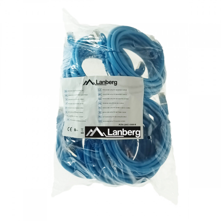 Cablu FTP tip patch - Set 10 cabluri retea-patchcord CAT6 FTP, Lanberg 43635, 2 X RJ45, lungime 3m, AWG26, 10Gb/s-250MHz, de legatura retea, ethernet, albastre