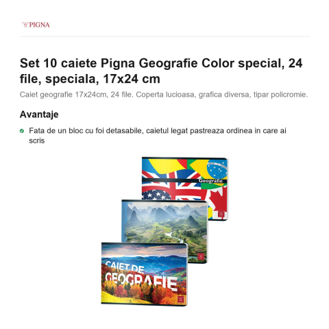 Set 10 caiete Pigna Geografie Color, 24 file, 17x24 cm [1]