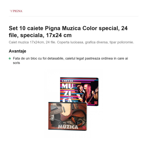 Set 10 caiete Pigna Muzica Color, 24 file, 17x24 cm [1]