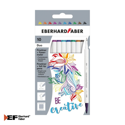 Birotica papetarie - Set 10 carioci cu 2 capete Eberhard Faber, varf dublu liner si marker, pentru desen si colorat