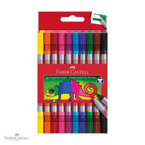 Carioci - Set 10 carioci cu 2 capete Faber-Castell, varf gros si subtire, culori intense pentru copii