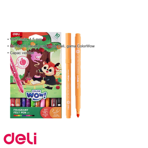 Set 10 carioci parfumate Deli ColorWow, varf conic 4.5 mm, cerneala lavabila, pentru copii [2]