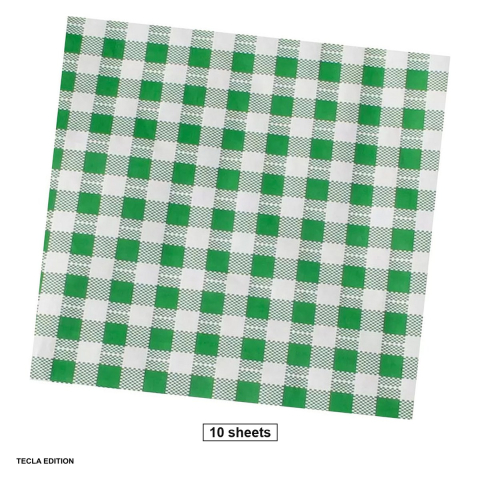 Hartie ambalare - Set 10 coli hartie de ambalaj cerata tip fata de masa, cu polietilena, 88 x 100 cm, imprimate cu model carouri, verzi