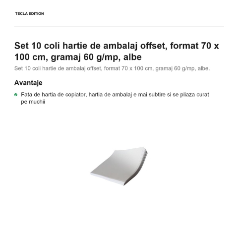 Set 10 coli hartie de ambalaj offset, format 70 x 100 cm, gramaj 60 g/mp, albe [1]