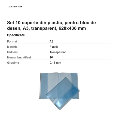 Set 10 coperte din plastic, pentru bloc de desen, A3, transparent, 628x430 mm [2]