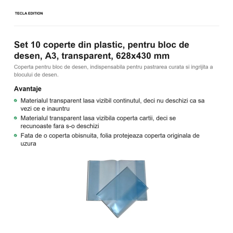 Set 10 coperte din plastic, pentru bloc de desen, A3, transparent, 628x430 mm [1]